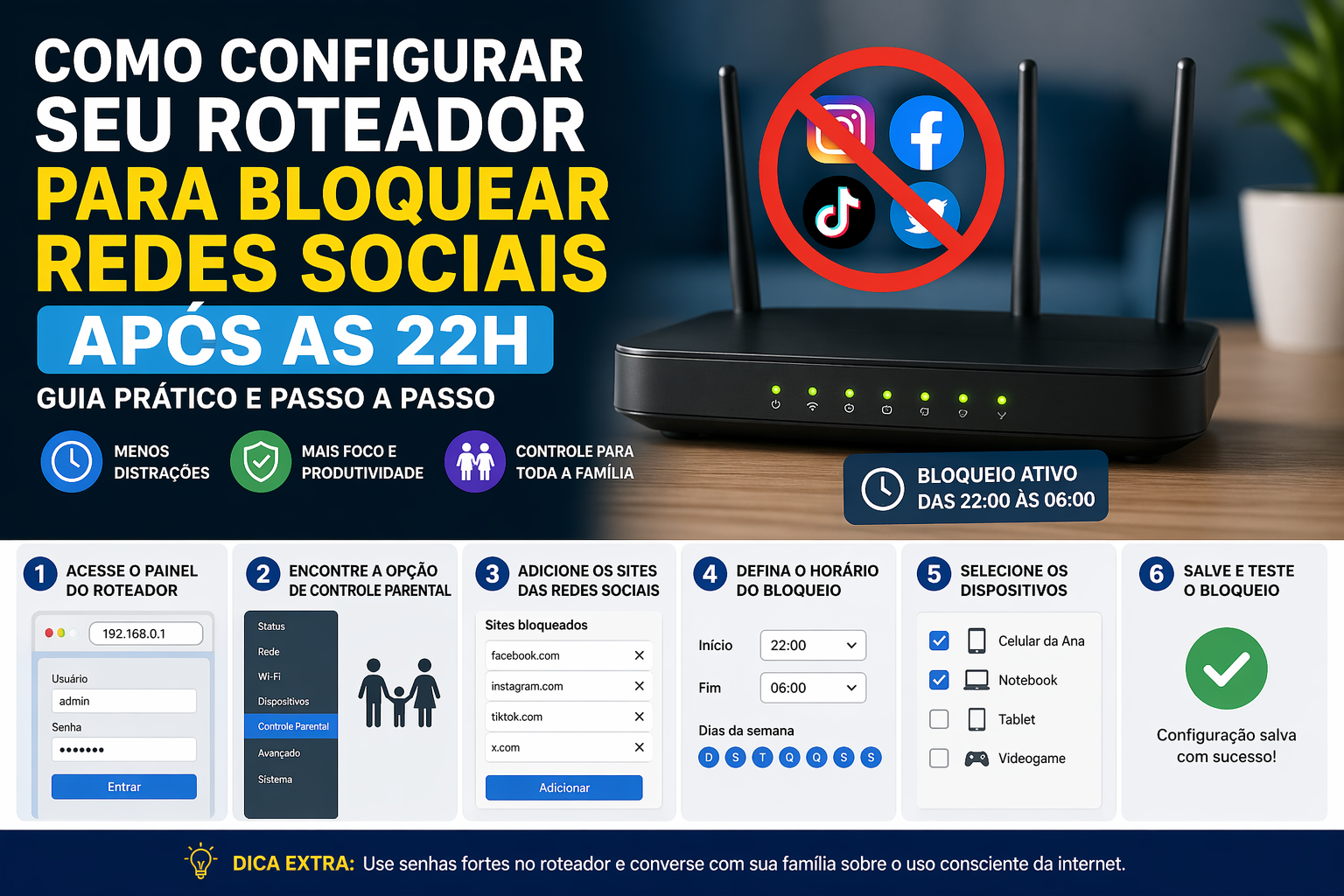 Como configurar seu roteador para bloquear redes sociais após as 22h (Guia prático)