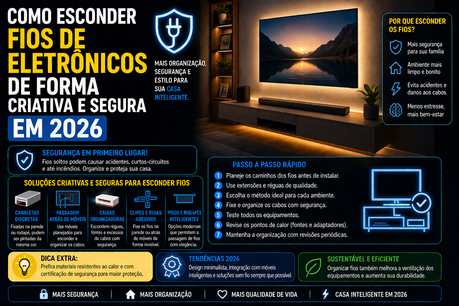 Como esconder fios de eletrônicos de forma criativa e segura em 2026