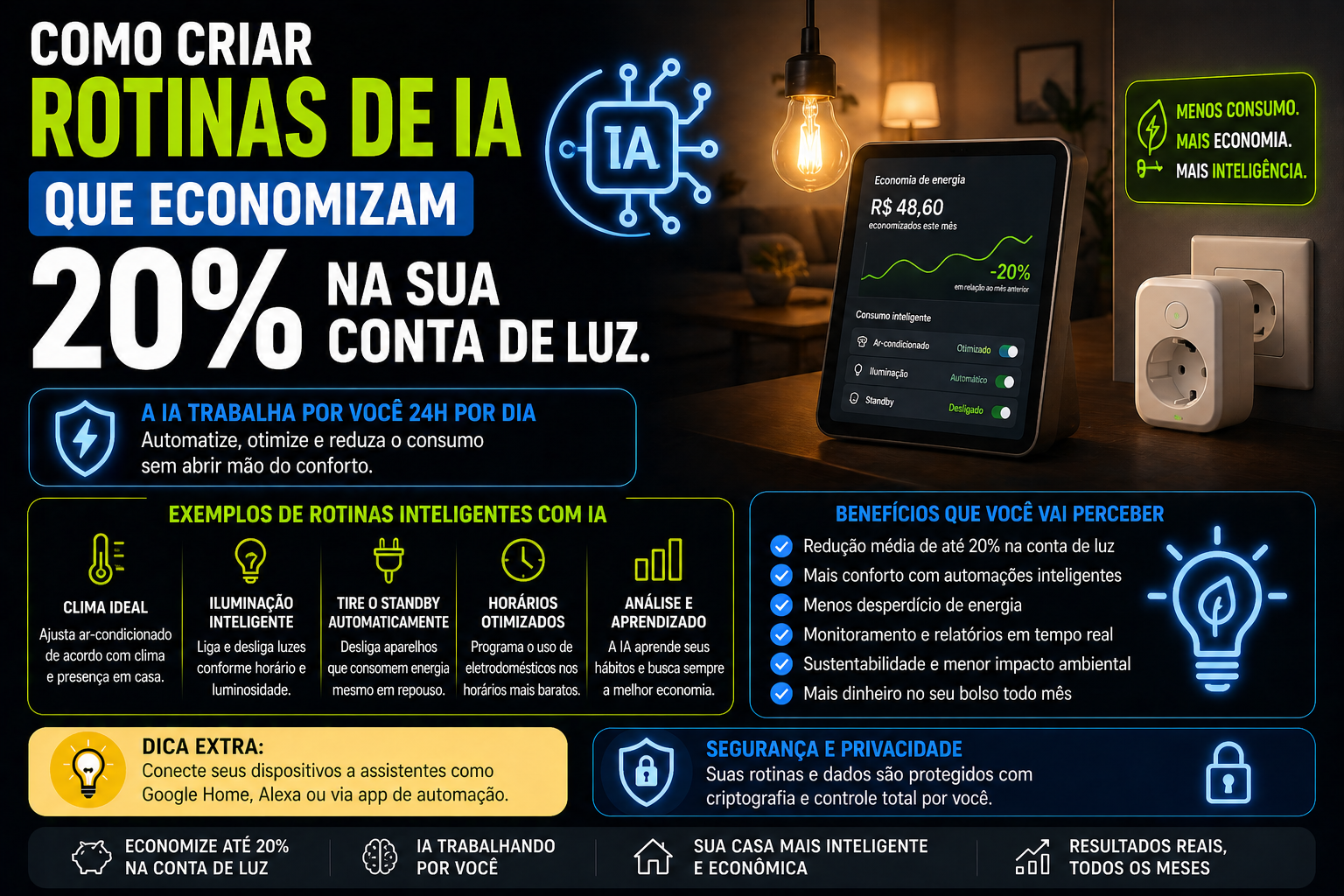Como criar rotinas de IA que economizam 20% na sua conta de luz