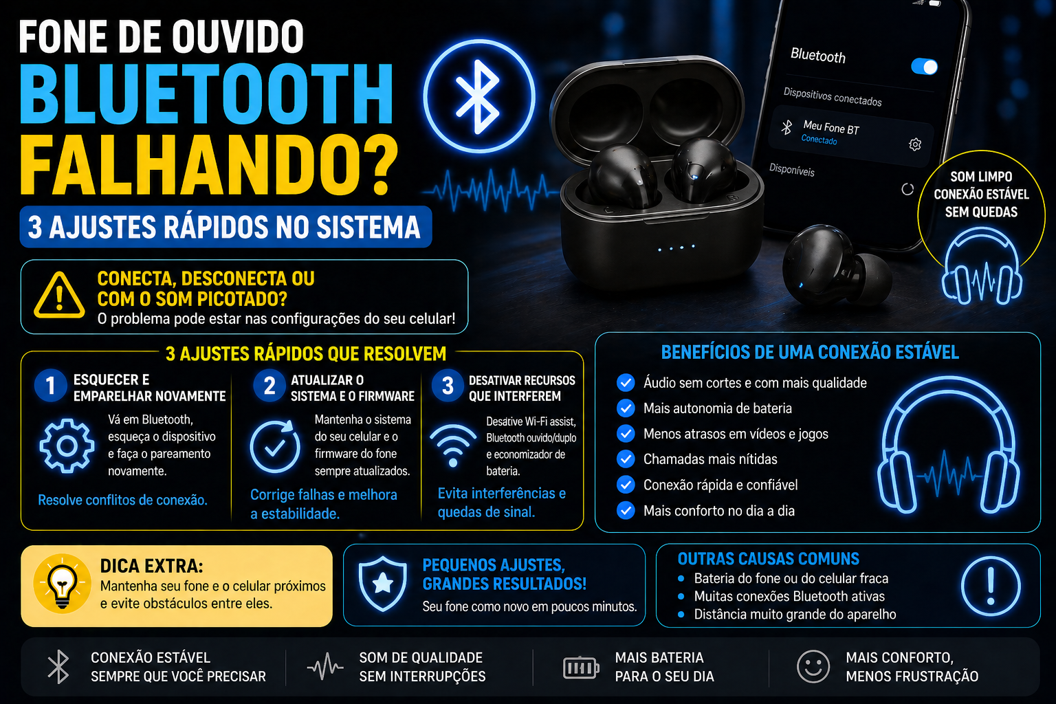 Fone de ouvido Bluetooth falhando? 3 ajustes rápidos no sistema