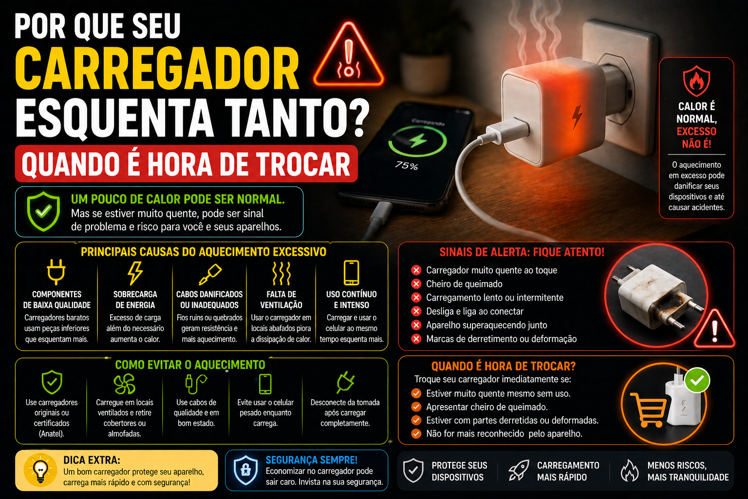 Por que seu carregador esquenta tanto? Quando é hora de trocar