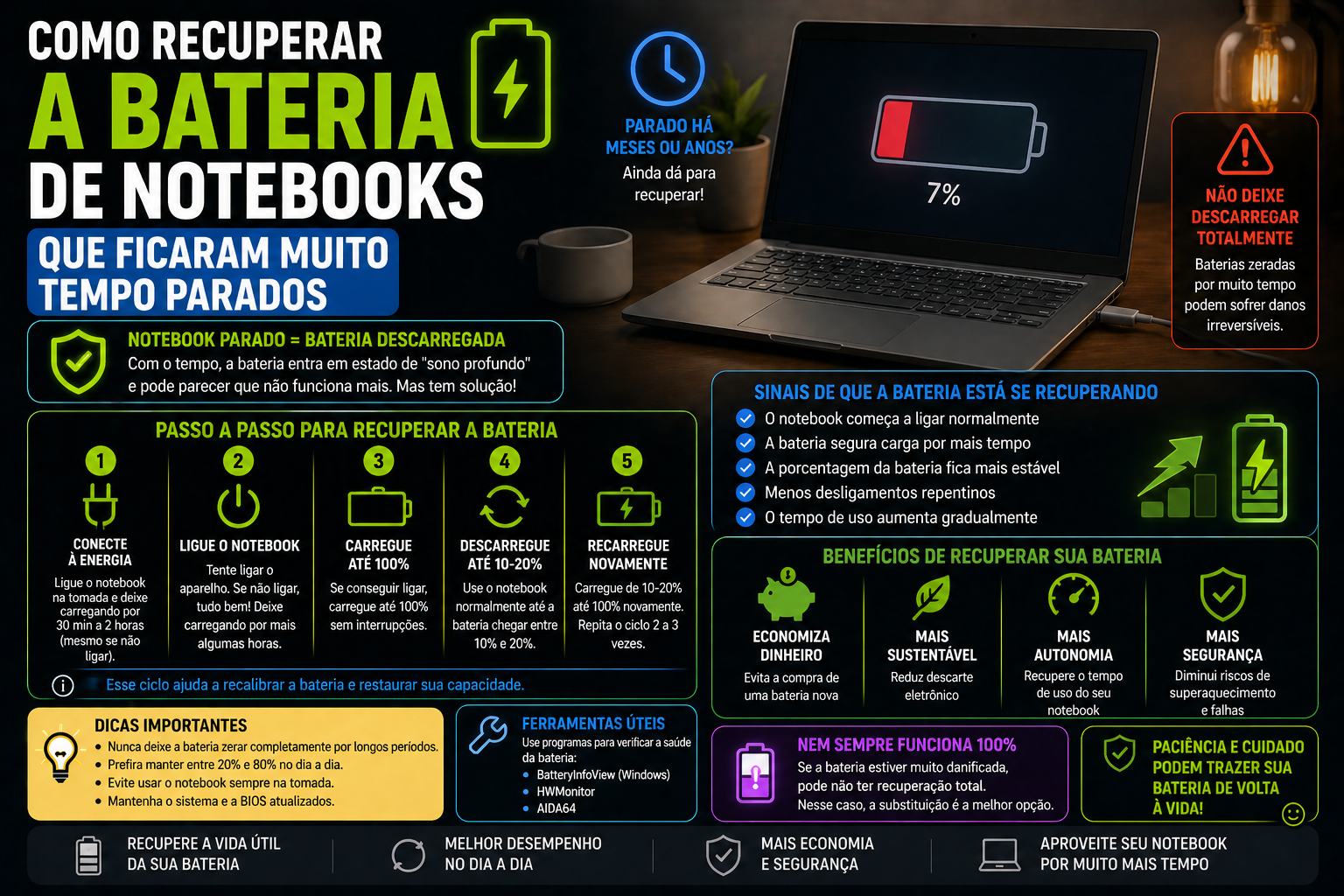 Como recuperar a bateria de notebooks que ficaram muito tempo parados