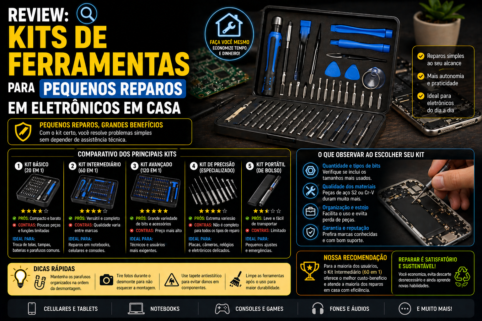 Review: Kits de ferramentas para pequenos reparos em eletrônicos em casa