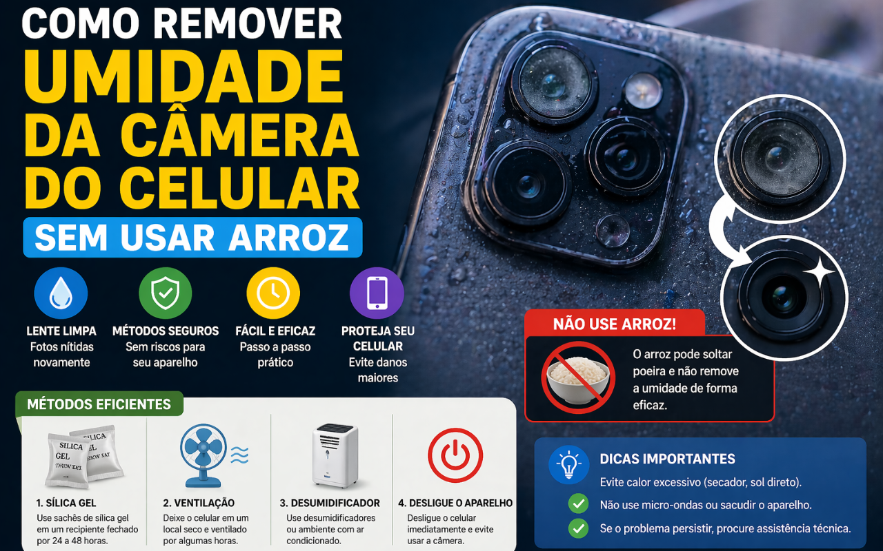 1. Como remover umidade da câmera do celular sem usar arroz.