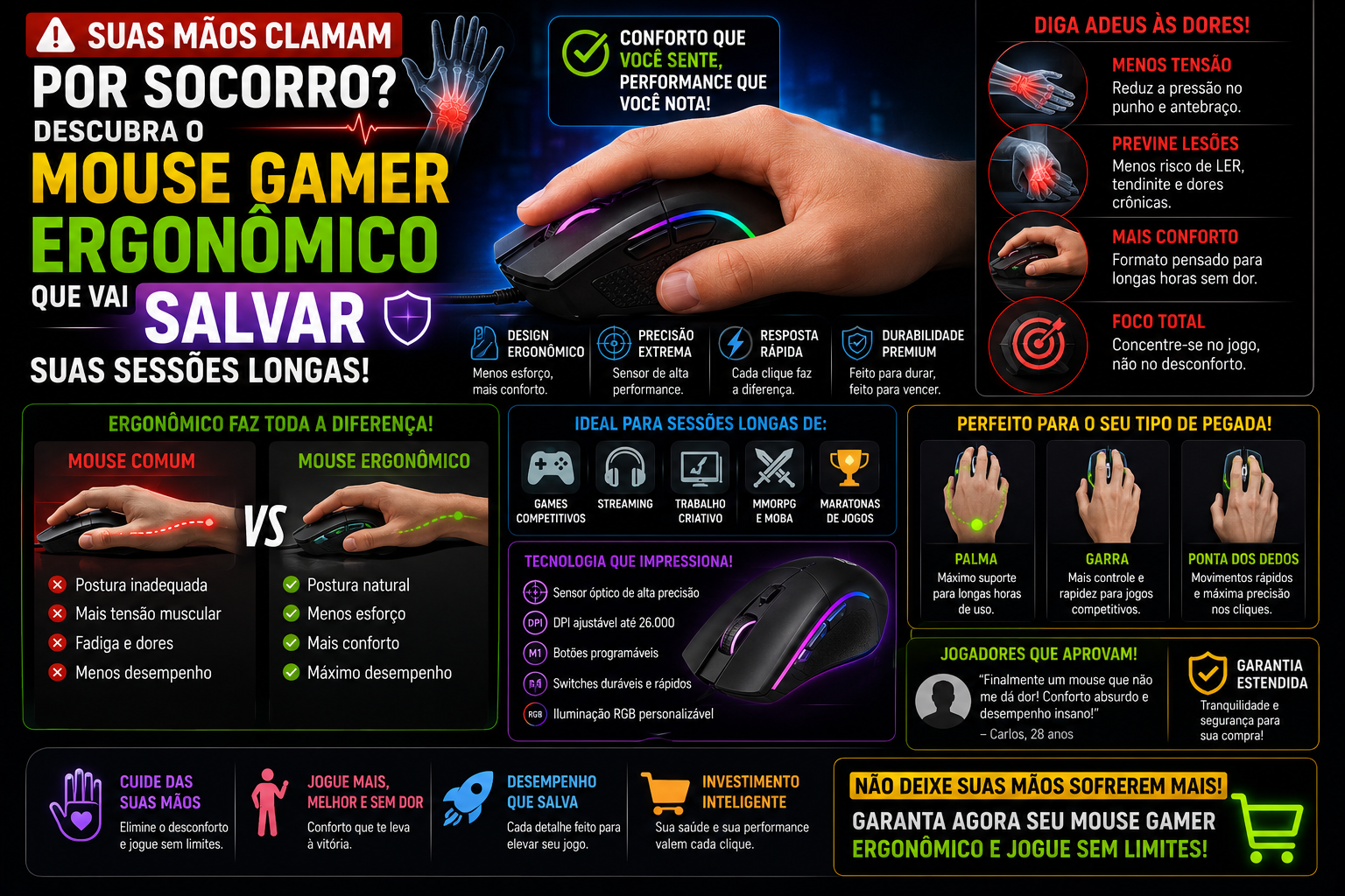 Suas Mãos Clamam por Socorro? Descubra o Mouse Gamer ERGONÔMICO que Vai SALVAR Suas Sessões Longas