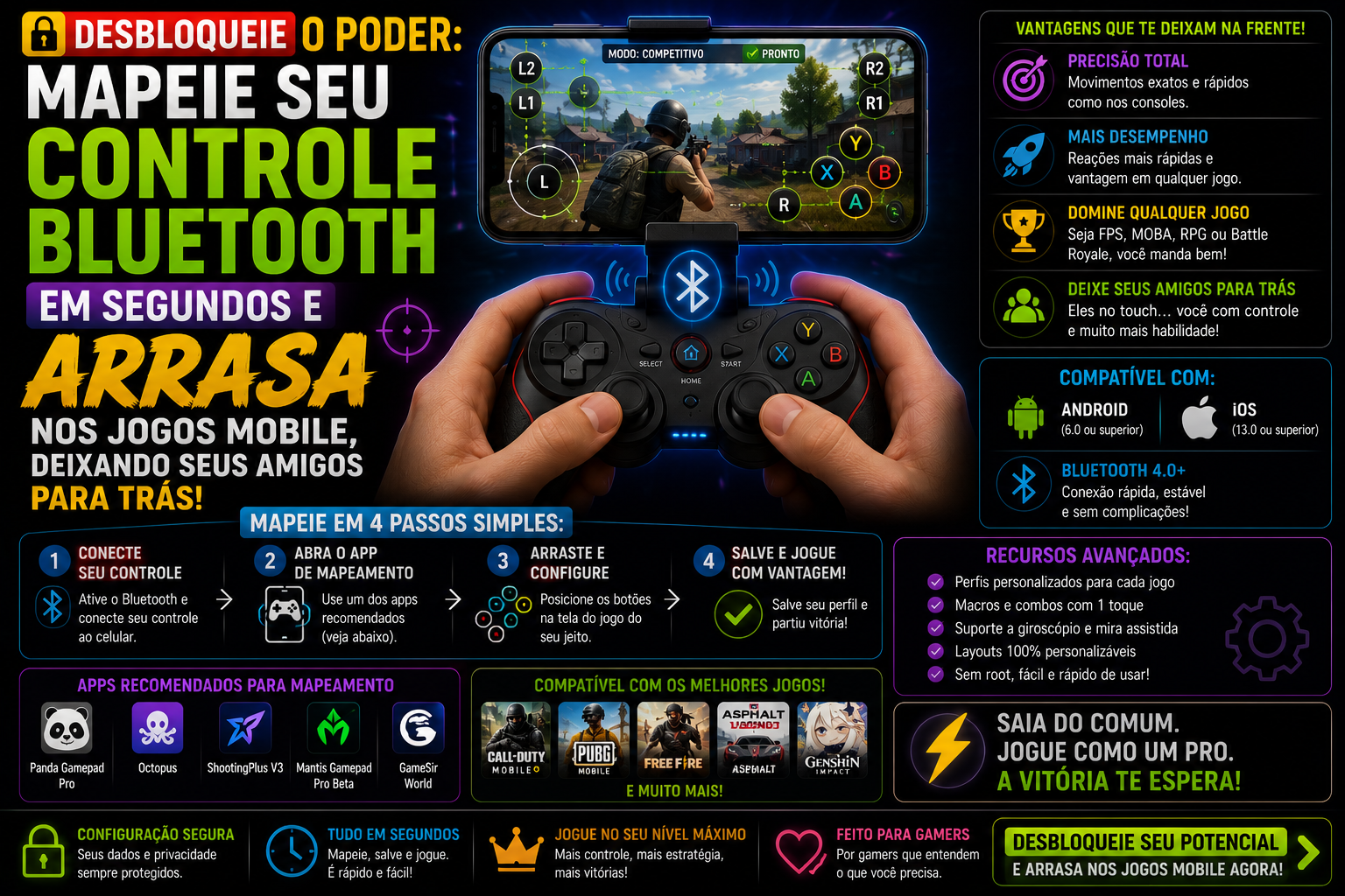 Desbloqueie o poder: Mapeie seu controle Bluetooth em segundos e ARRASA nos jogos mobile, deixando seus amigos para trás!