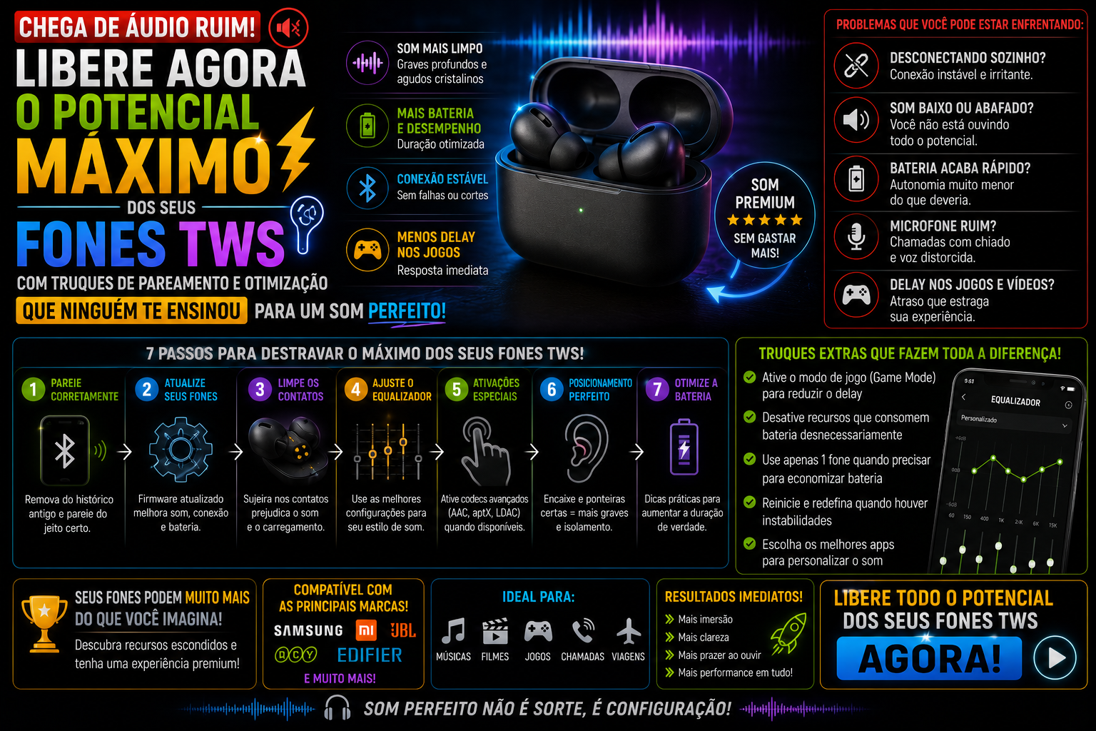 Chega de áudio ruim! Libere AGORA o potencial máximo dos seus fones TWS com truques de pareamento e otimização que ninguém te ensinou para um som perfeito.