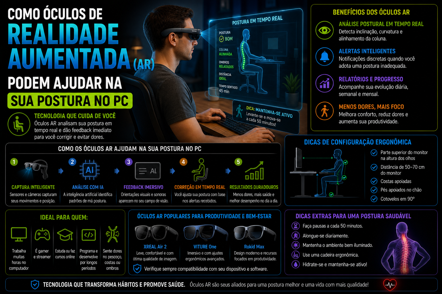 Como óculos de realidade aumentada (AR) podem ajudar na sua postura no PC