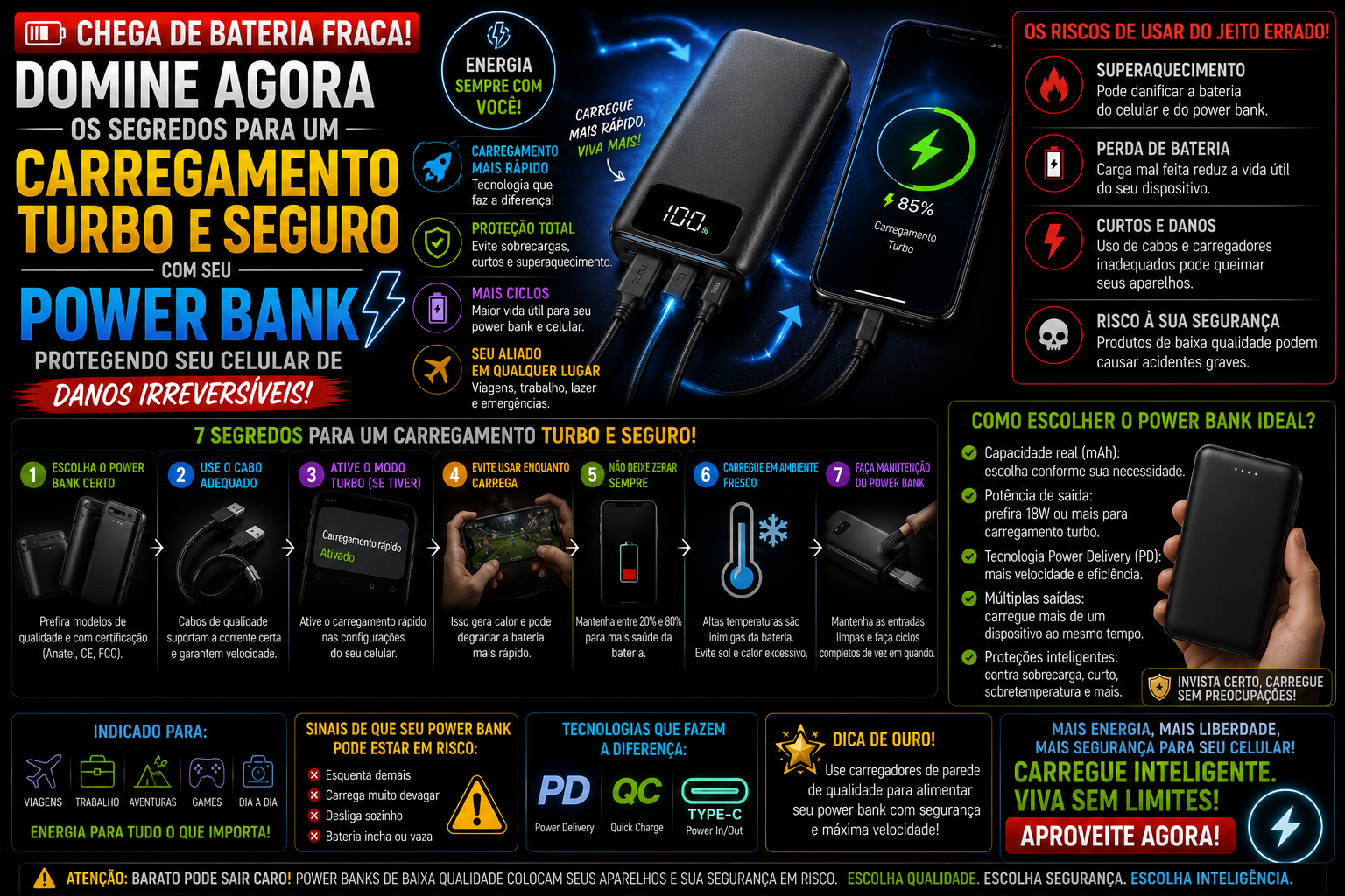 Chega de bateria fraca! Domine AGORA os segredos para um carregamento turbo e seguro com seu power bank, protegendo seu celular de danos irreversíveis!