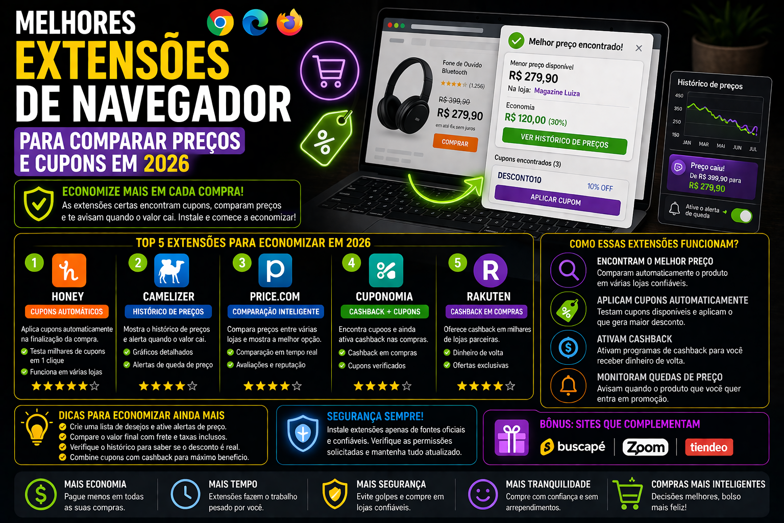 2. Melhores extensões de navegador para comparar preços e cupons em 2026.
