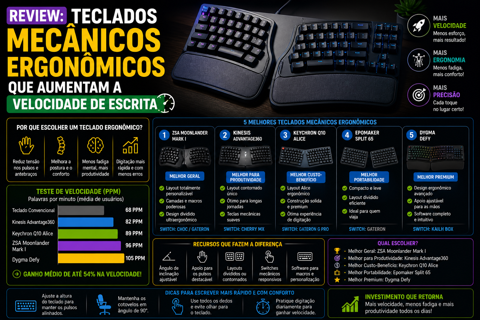 Review: Teclados mecânicos ergonômicos que aumentam a velocidade de escrita
