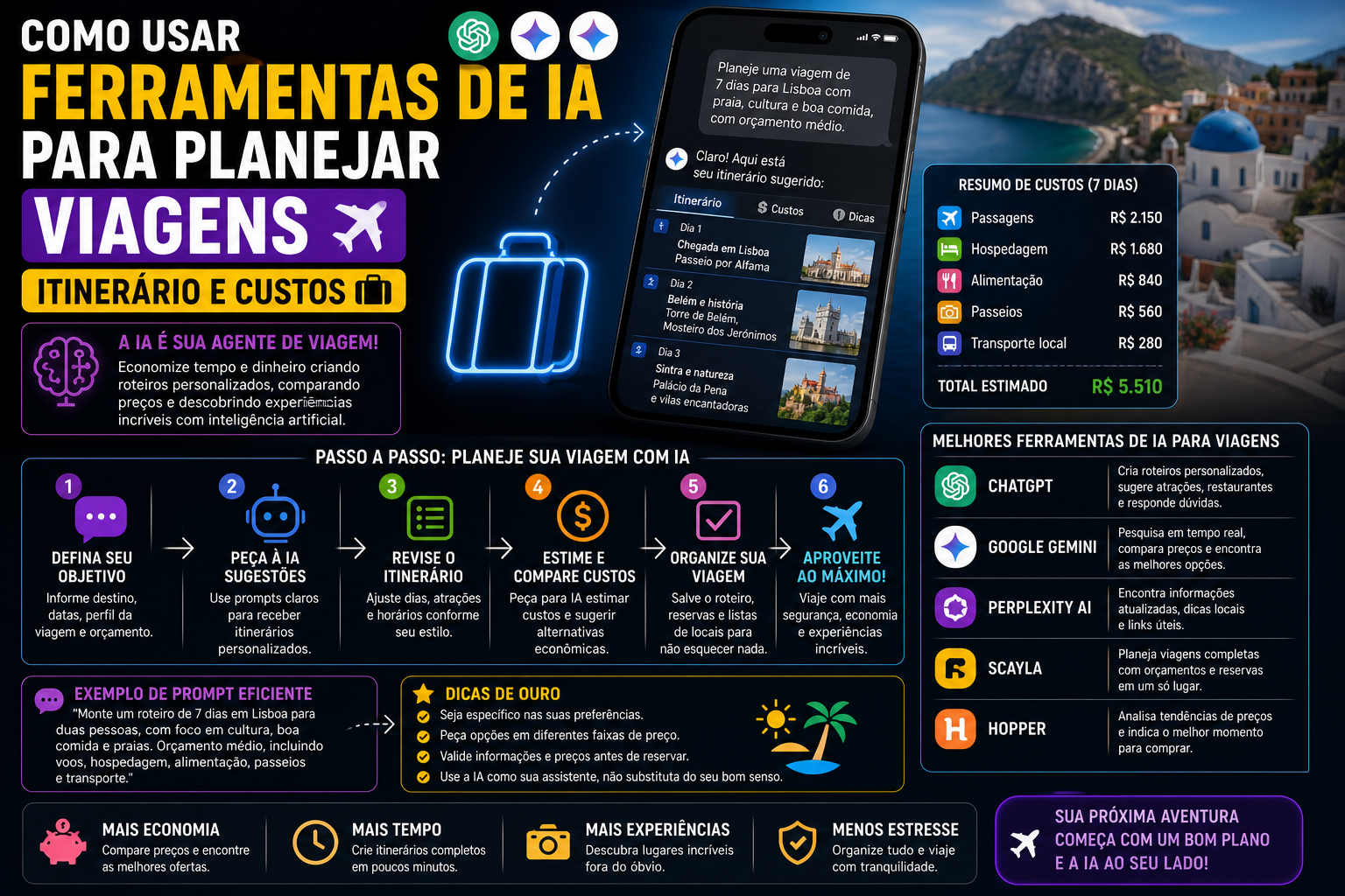 Como usar ferramentas de IA para planejar viagens (itinerário e custos)