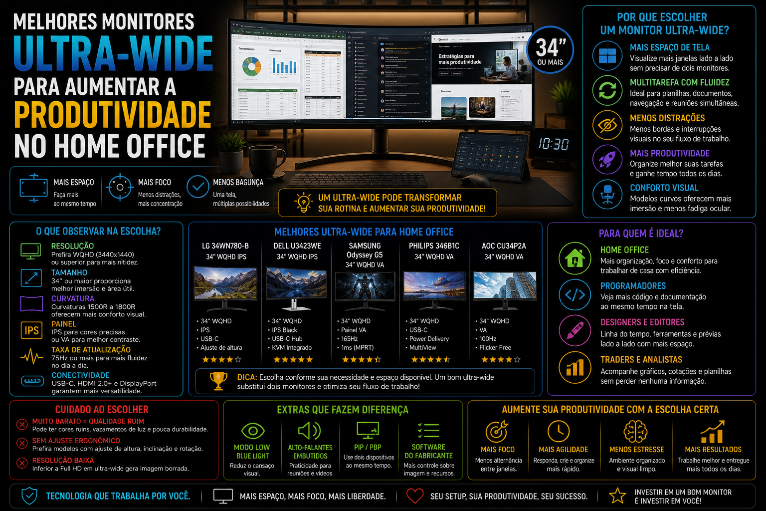 Melhores monitores ultra-wide para aumentar a produtividade no home office